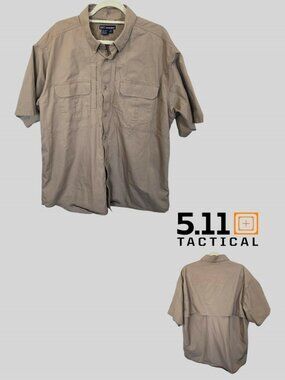 5.11 Tactical Short sleeve Khaki Button Down Utility Shirt Mens XL